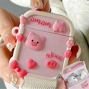 Cute Pink Love Heart Pig Soft‎ Silicone Earphone Case for 1 or 2 Gen AirPods *